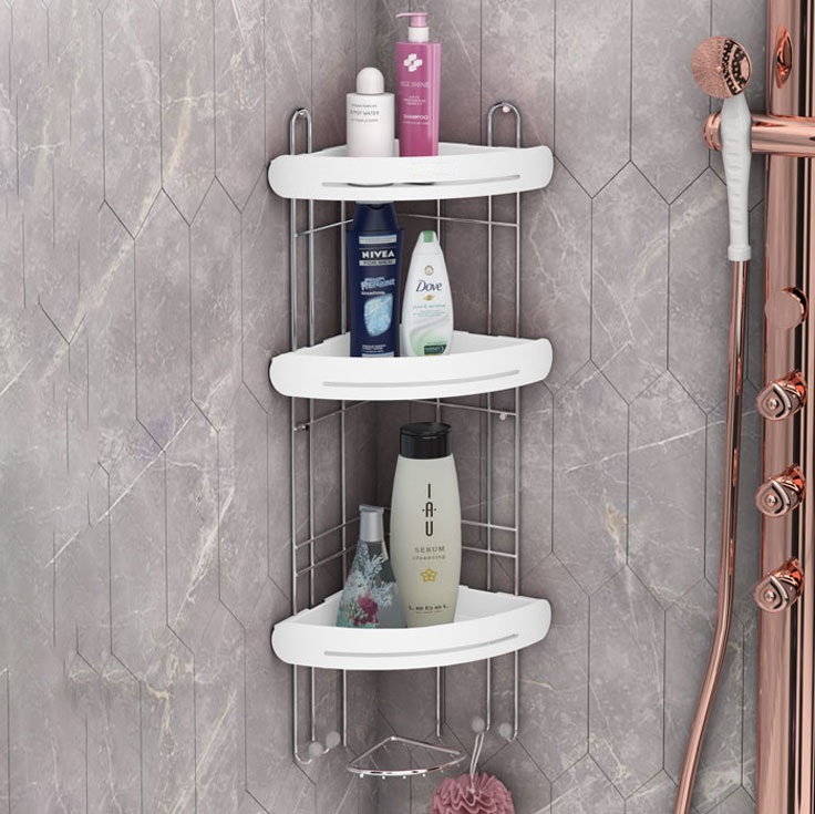 آویز حمام کنج 3 طبقه مدل پارمیس پلاتین