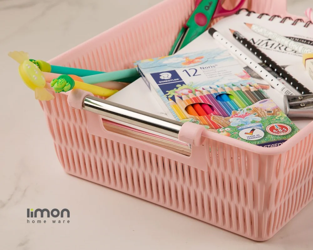 سبد طرح بامبو دسته استیل 1 لیمون