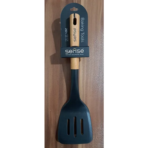 کفگیر تخت سوراخ دار دسته چوبی نسوز مدل sense
