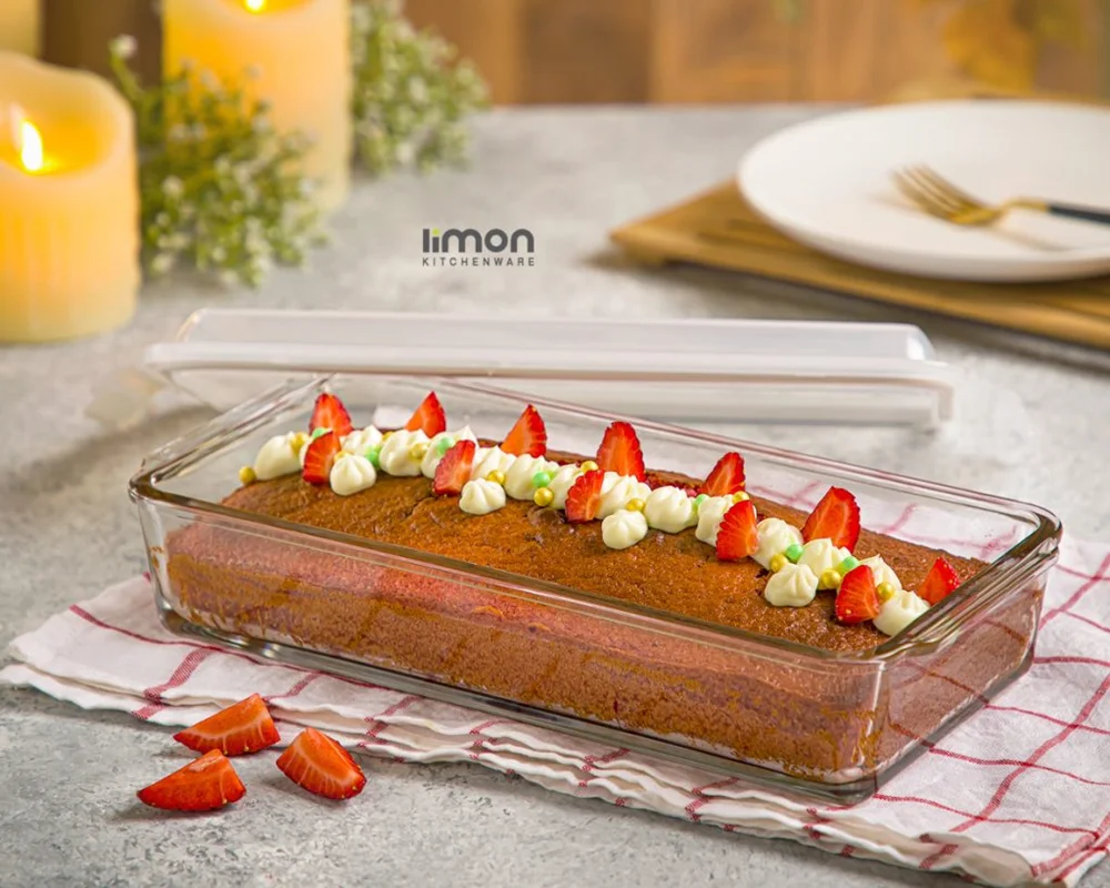 ظرف شیشه ای مستطیل دربدار 1.4 لیتر لیمون