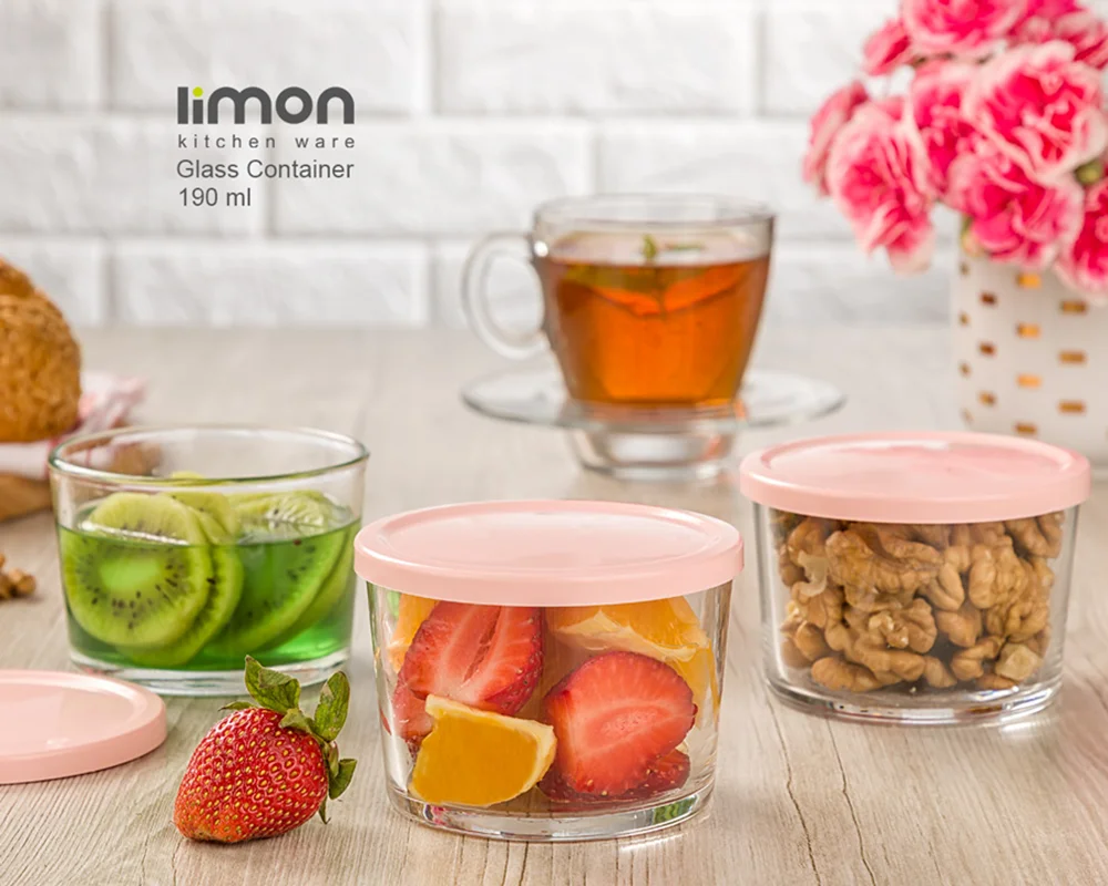 ظرف شیشه ای دربدار 190 میلی لیتر لیمون